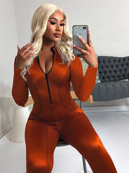 Solid High Waist Zipper Breathable Yoga&Gym Jumpsuits