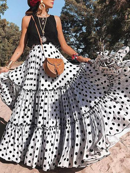 Polka-dot Split-joint Bohemia Skirt Bottoms