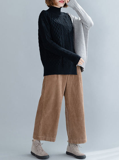 Knitting Split-Joint Split-Side High-Neck Sweater
