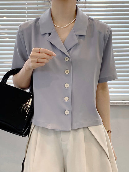 Urban Solid Color Notched Collar Short Sleeves Blouses& Blazer