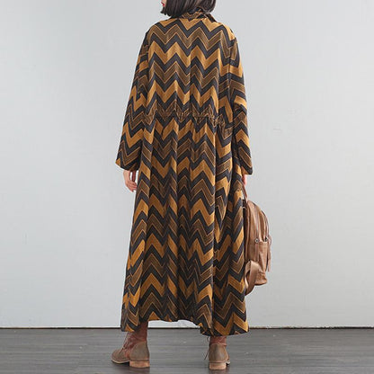 Buykud Wavy Pattern Casual Autumn Loose Trench Coat