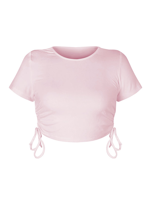 6 Colors Simple Solid Color Drawstring Skinny T-Shirt