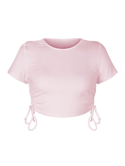 6 Colors Simple Solid Color Drawstring Skinny T-Shirt