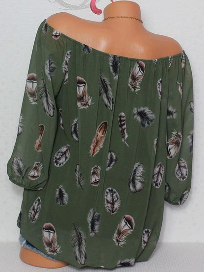 Plus Size V-neck Five-quarter Sleeves Shirt