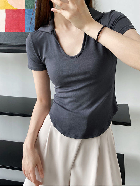 Simple Casual Solid Color U-Neck T-Shirt Top