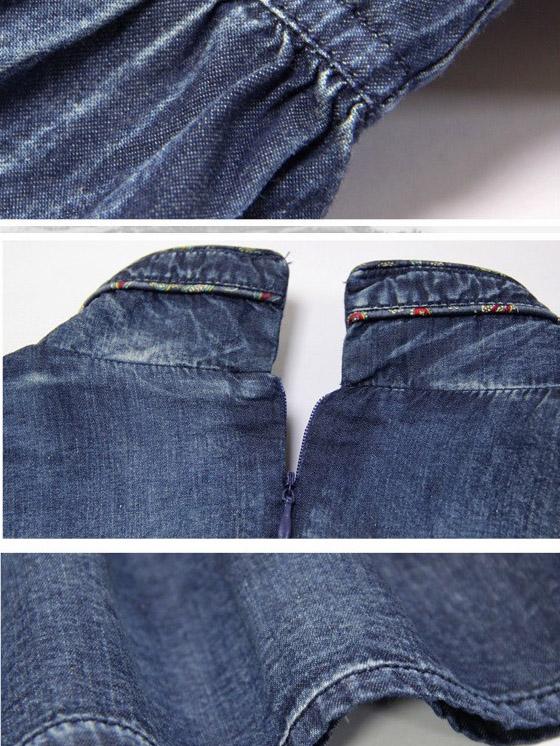 Vintage Falbala Short Cheongsams Denim Dress