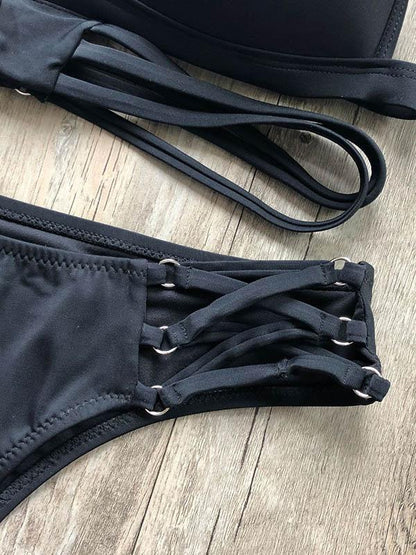 Solid Color Bandage Bikini Swimsuit