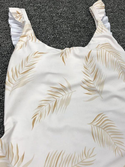 Leaves Printed Ruffle One-Piece Swimsuit