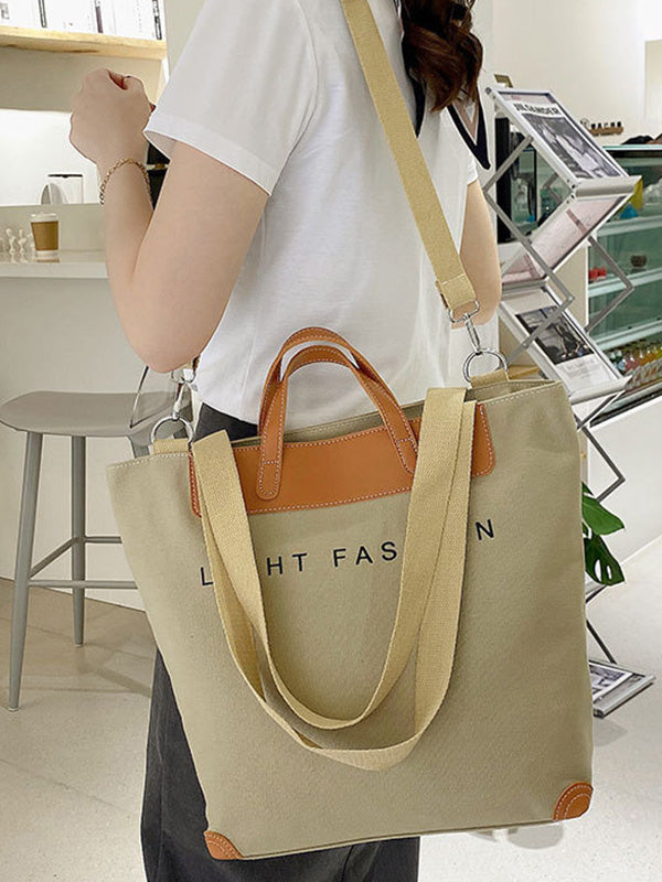 Casual Contrast Color Canvas Tote Bag
