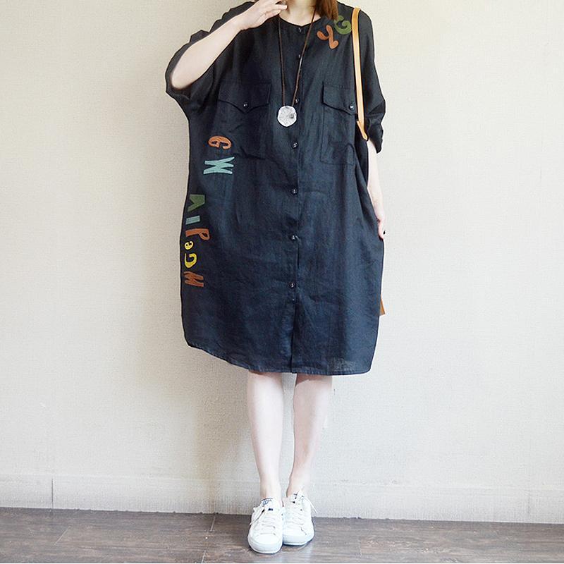 Casual Loose Letter Embroidery Midi Shirt Dress