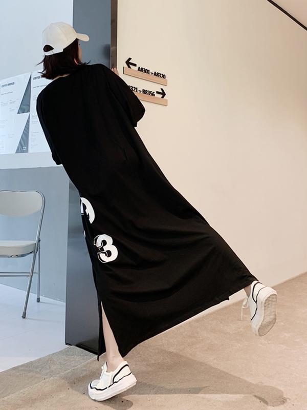 Original Letter Printed Split-Side Dress