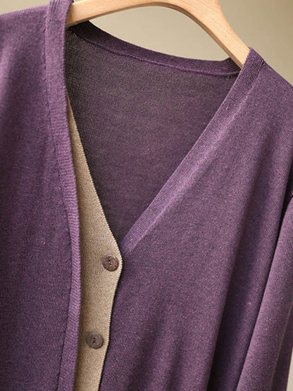 Simple Contrast Color Long Sleeves Cardigan Top