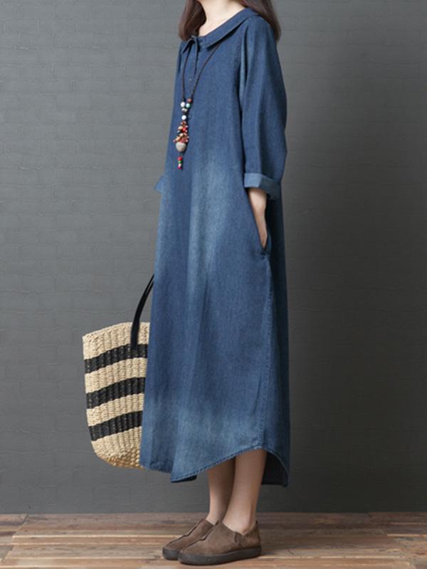 Plus Size Loose Denim Shirt Maxi Dresses