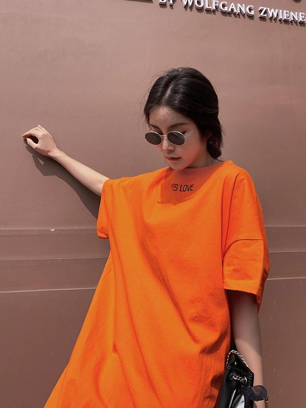 Original Letter Printed Round-Neck Dress