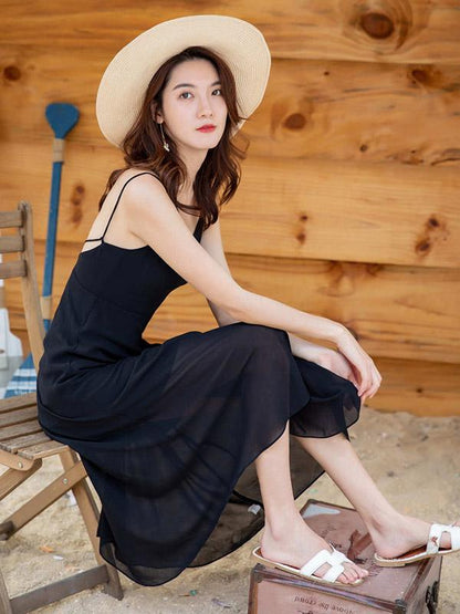 V-neck Sleeveless Beach Midi Dress