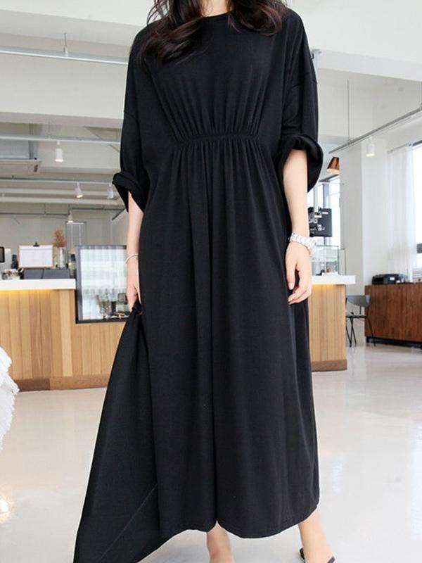 Leisure Plus Size Loose Solid Midi Dresses