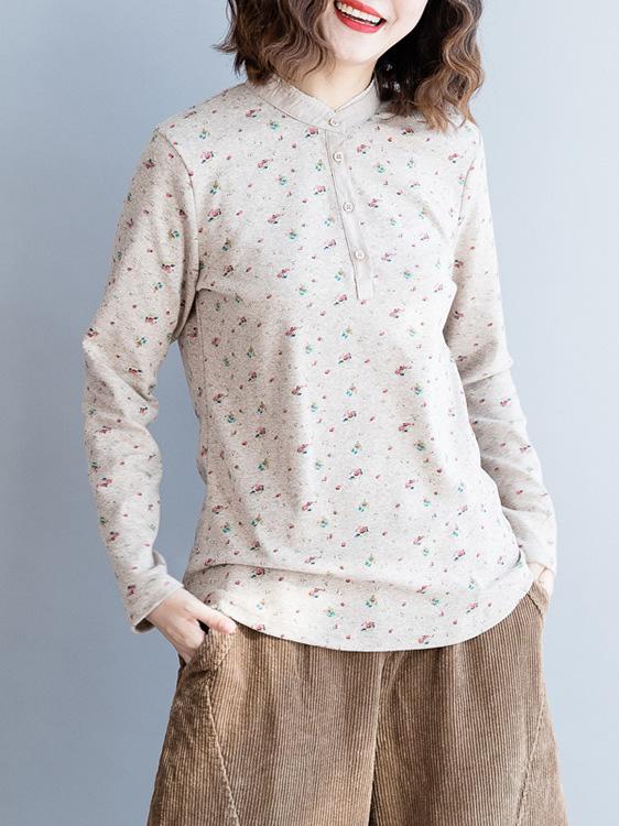 Floral Simple Long Sleeves Vintage Shirt Top