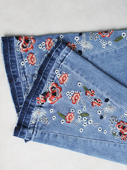 Embroidered Jean Pants Bottoms