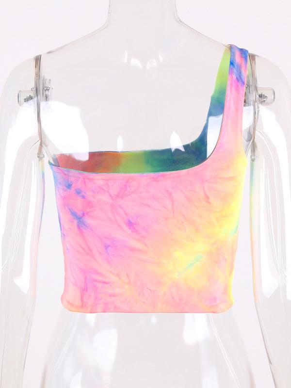 One-shoulder Tie-dyed Sports Tank