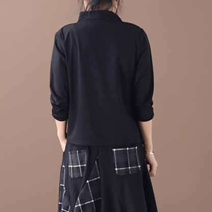 Buykud Pure Color Irregular Hem Drawstring Blouse