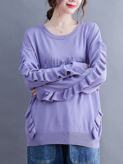 Simple Solid Color Letter Print Embroidered Sweatshirt Top