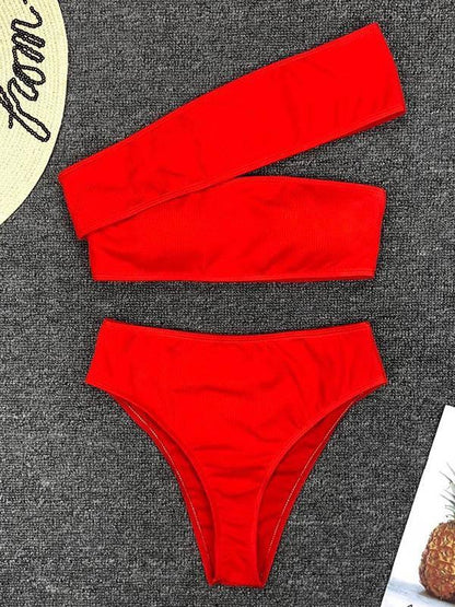Cropped Solid One Shoulder Empire Bikinis Swimwear