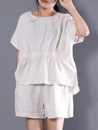 Loose Solid T-Shirt + Wide Leg Shorts Suit