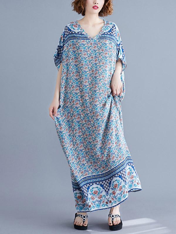 New Printed Batwing Sleeve Maxi Dress