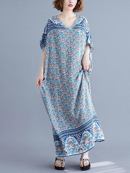 New Printed Batwing Sleeve Maxi Dress