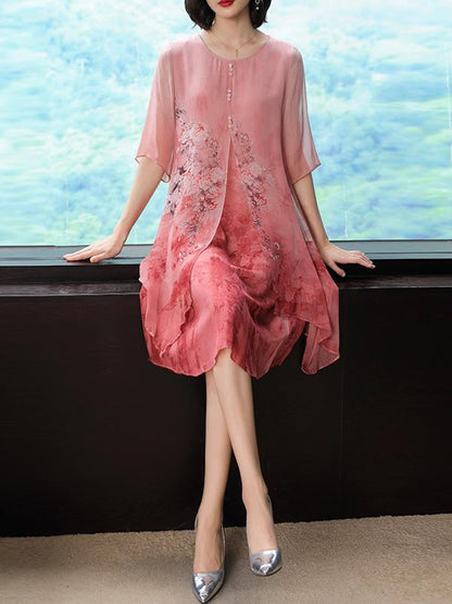 Silk Printed Round-neck Short Dress
