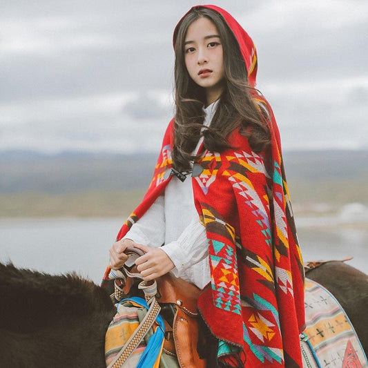 Buykud Autumn Winter Warm Printed Scarf Hooded Cloak
