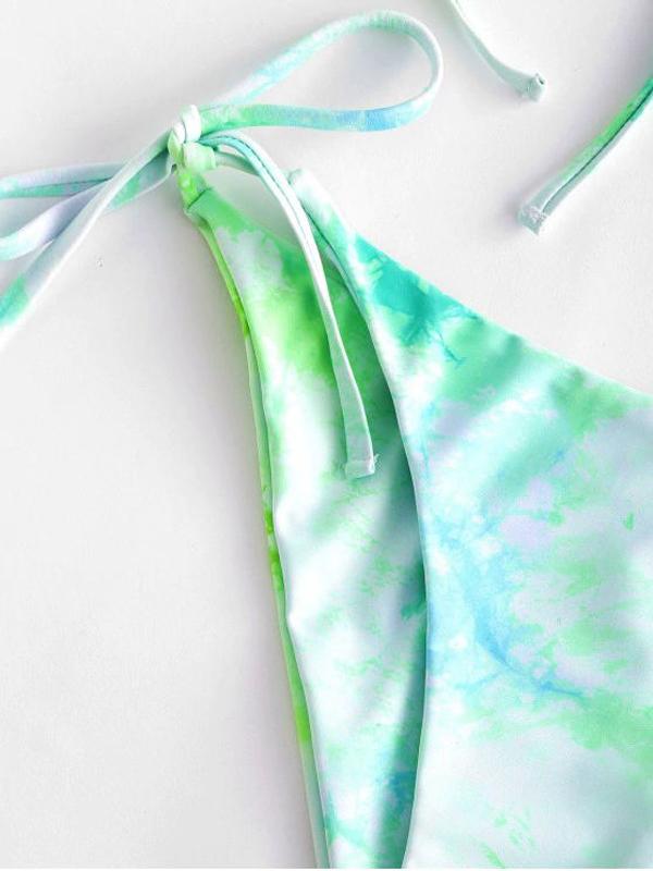 Tie-Dyed Short Sleeve & Triangle Three-Piece Split Bikini Swimsuit