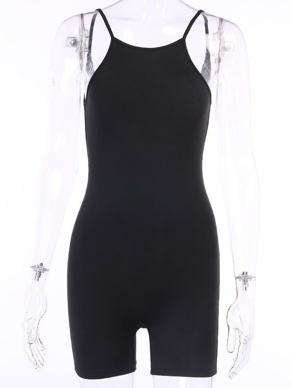 Solid Color Sexy Wrap Spaghetti-Neck Backless Rompers