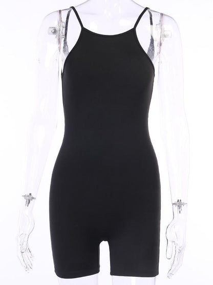 Solid Color Sexy Wrap Spaghetti-Neck Backless Rompers