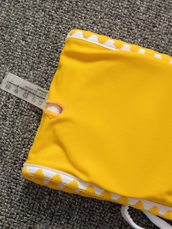 Solid Color Strapless Split Bikini Swimsuit