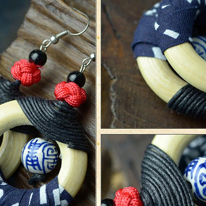 Buykud Blue And White Porcelain Retro Handmade Earrings