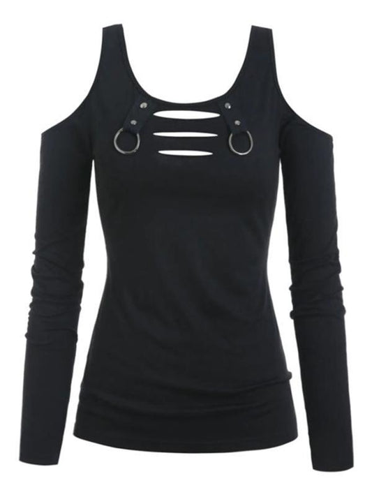 Vintage Wrap Hollow Solid Blouses&Shirts Tops