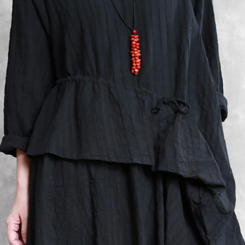 Buykud Drawstring Irregular Oblique Ruffle Loose Dress