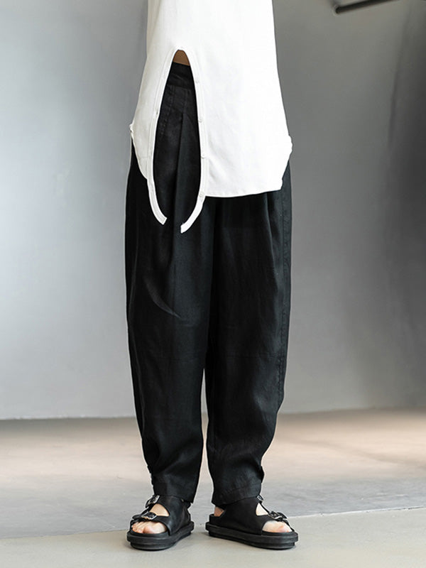 Casual Linen Solid Color Wide Leg Loose Pants