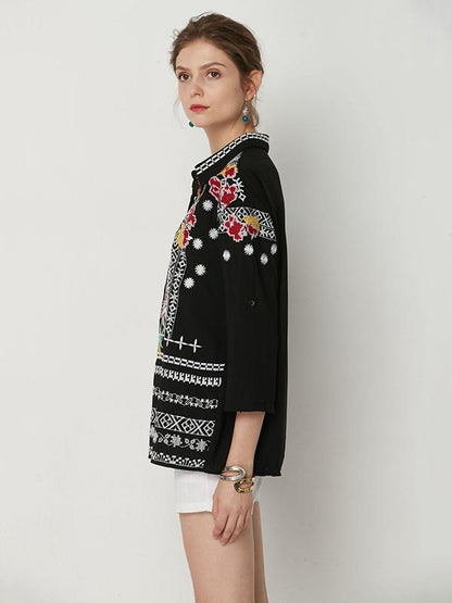V-neck Black Blouses&shirts Tops