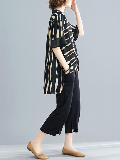 Loose Irregular Stripe Wide-leg Suit