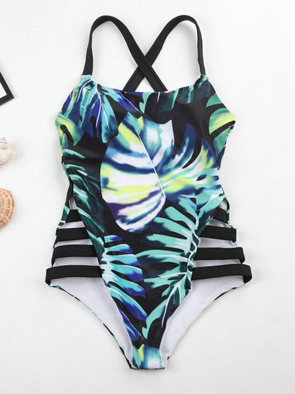 Tropical Printed Wide Strap One-piece Swimsuit