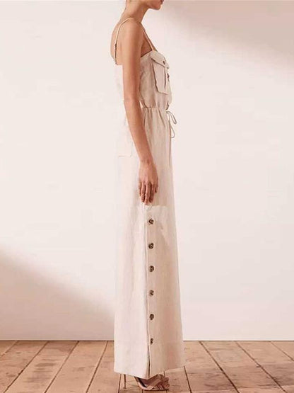 Fashion Casual Spaghetti-neck Fastener Jumpsuits