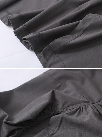 Casual Girlish Split-Side Pleated Half Sleeves Round-Neck Long T-Shirts