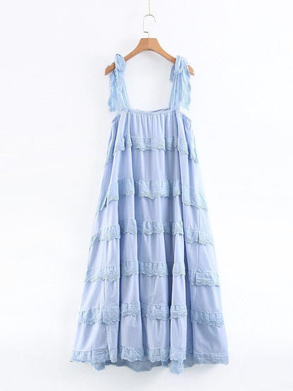 Ruffled A-line Spaghetti Neck Midi Dress