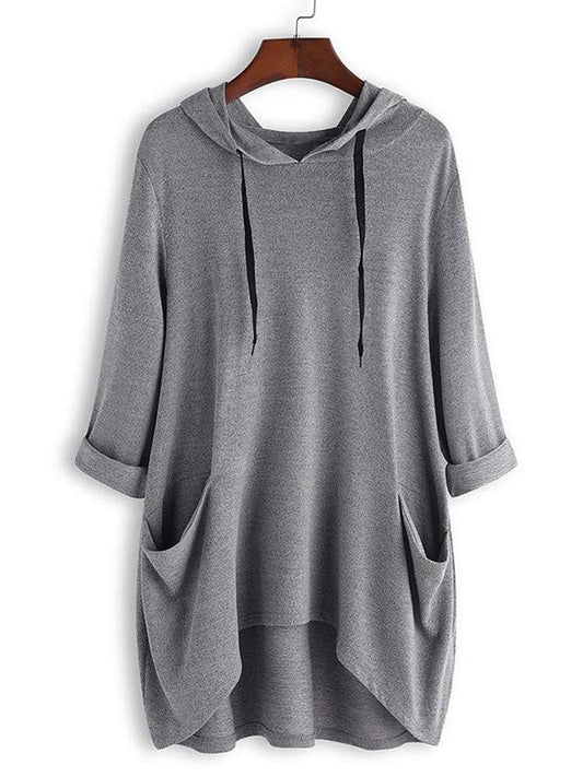 Long Sleeve Pocket Loose Casual Hoodie Irregular Large Size Blouse Hoodie for Ladies