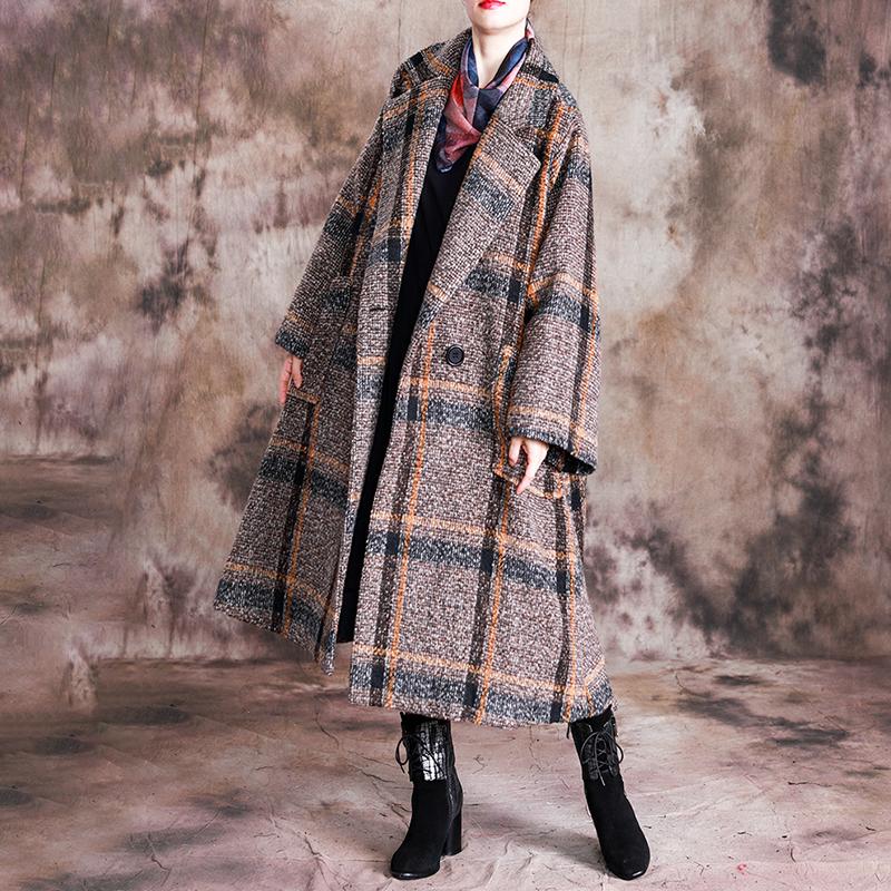 Buykud Tailored Collar Plaid Fashion Casual Trench Coat