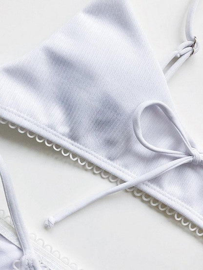 Solid Color Bow Bikini Swimsuit
