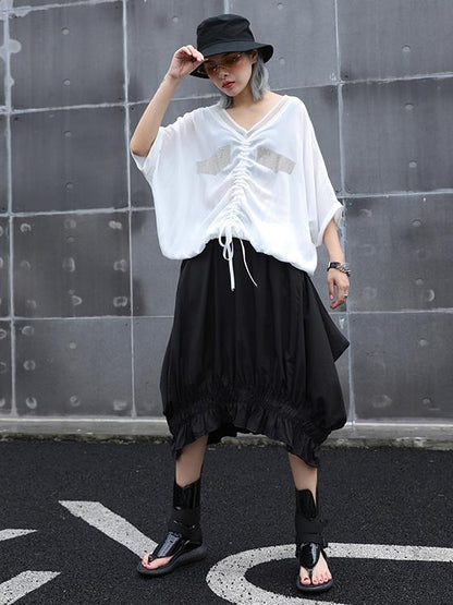 Asymmetric Ruffled Solid Skirt