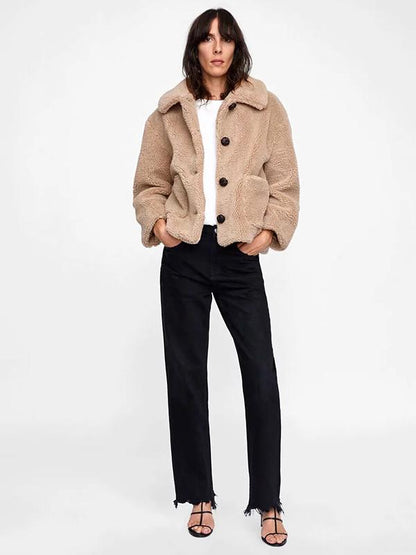 Lapel Solid Button Outwear